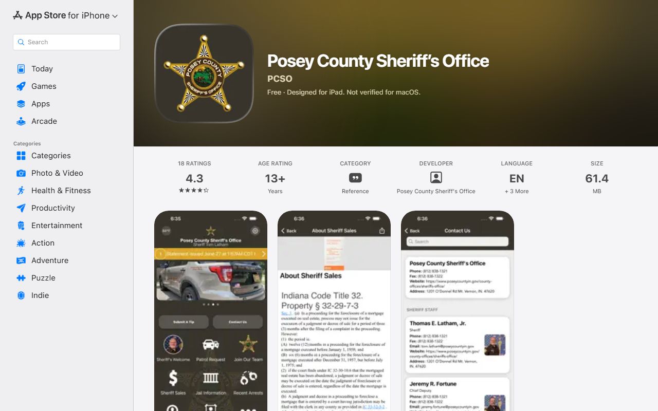 Posey County arrest records sheriff app iOS