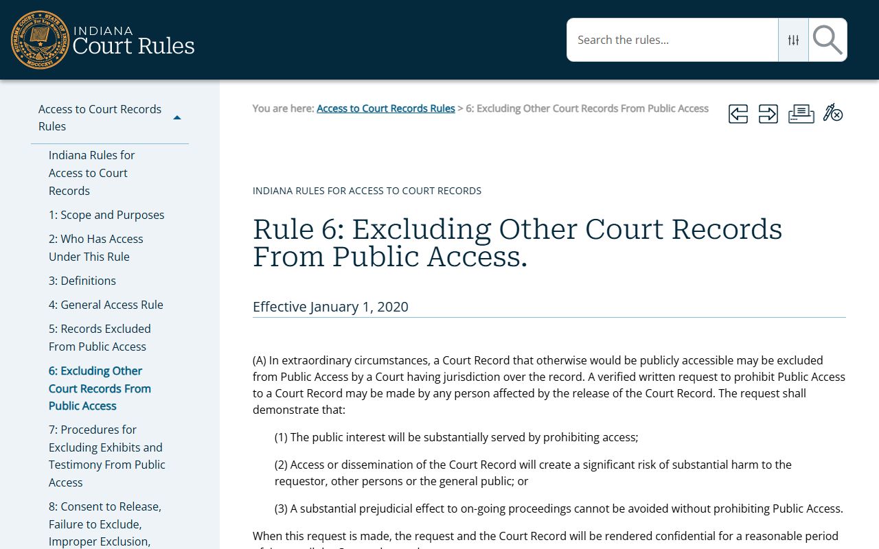 Posey County court dockets Access Rule 6 exclusion