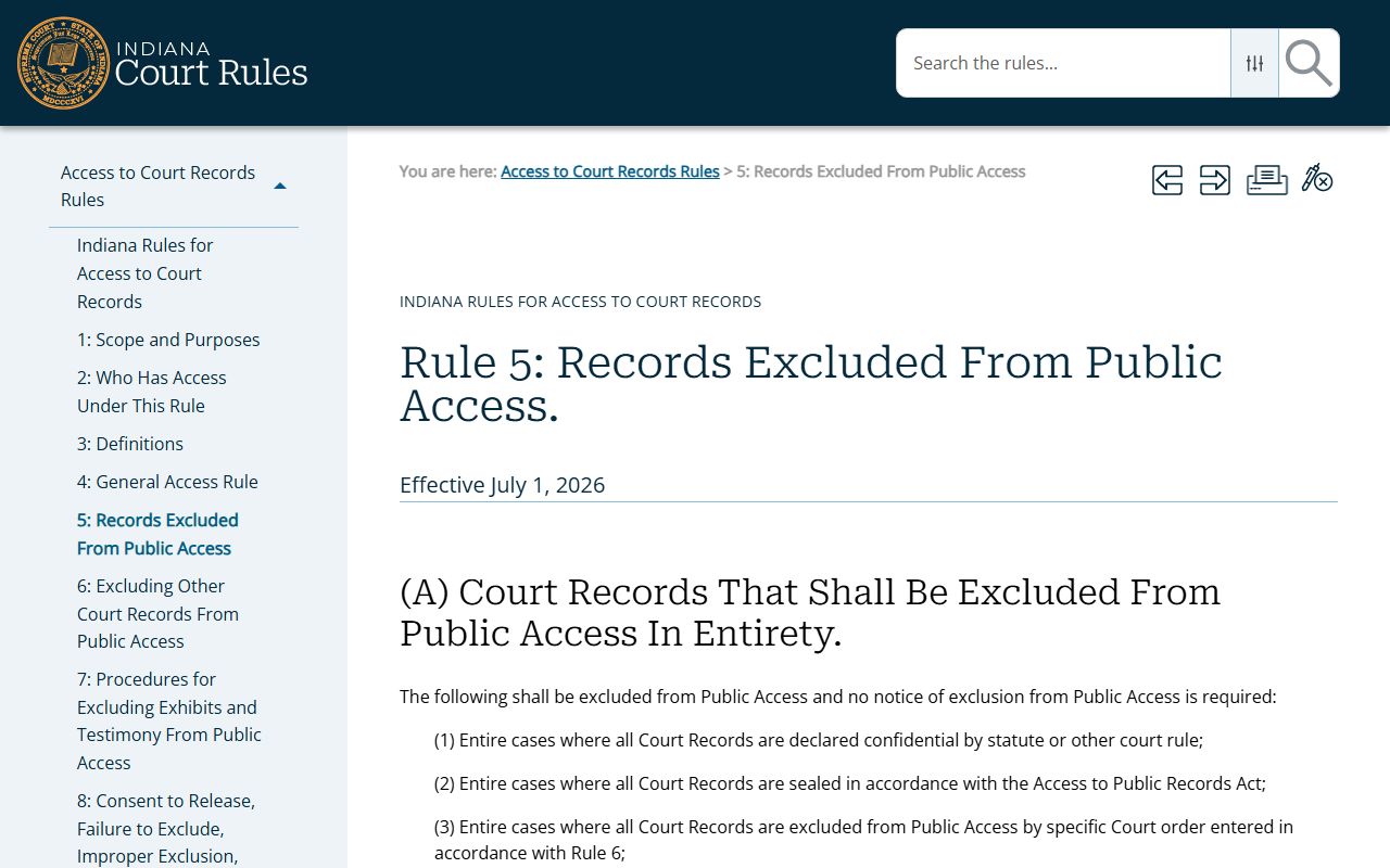 Posey County court dockets Access Rule 5 restrictions