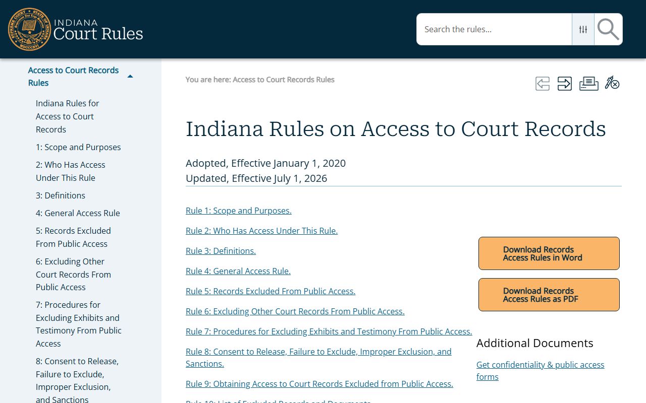 Posey County court records Indiana access rules