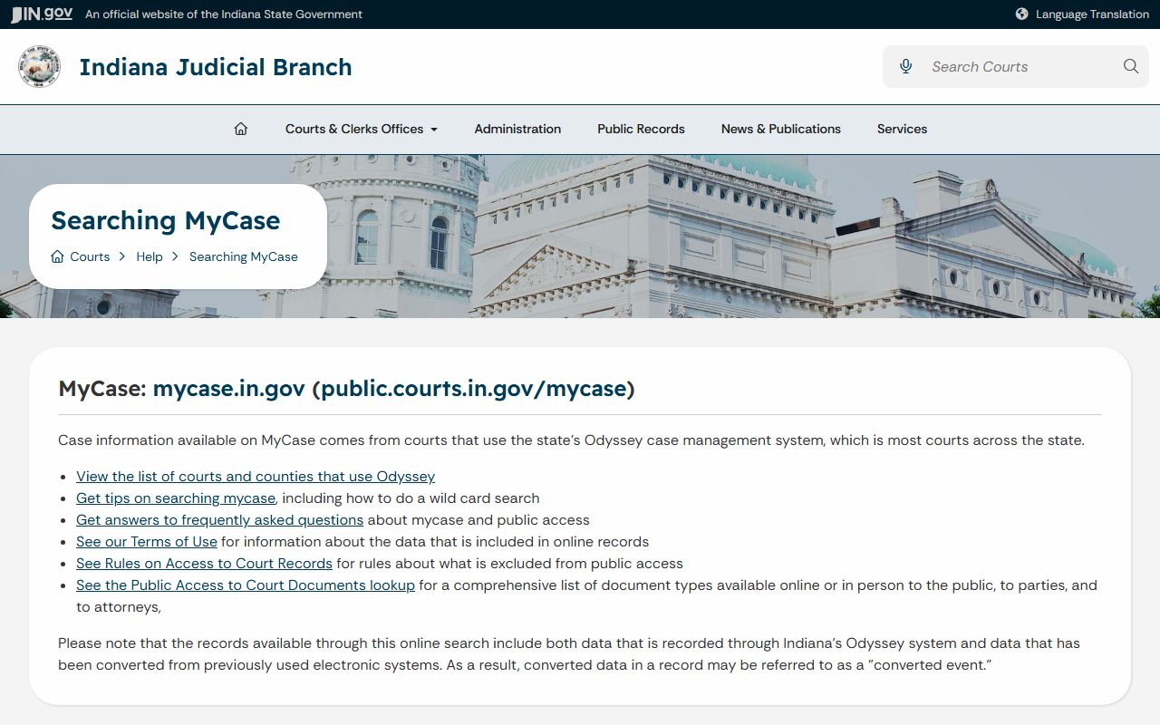 Posey County court records MyCase help page