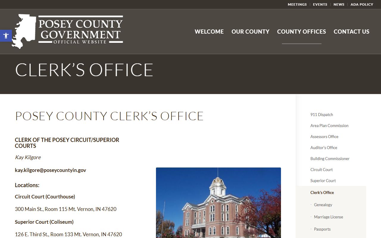Posey County court records Clerk of the Circuit and Superior Courts