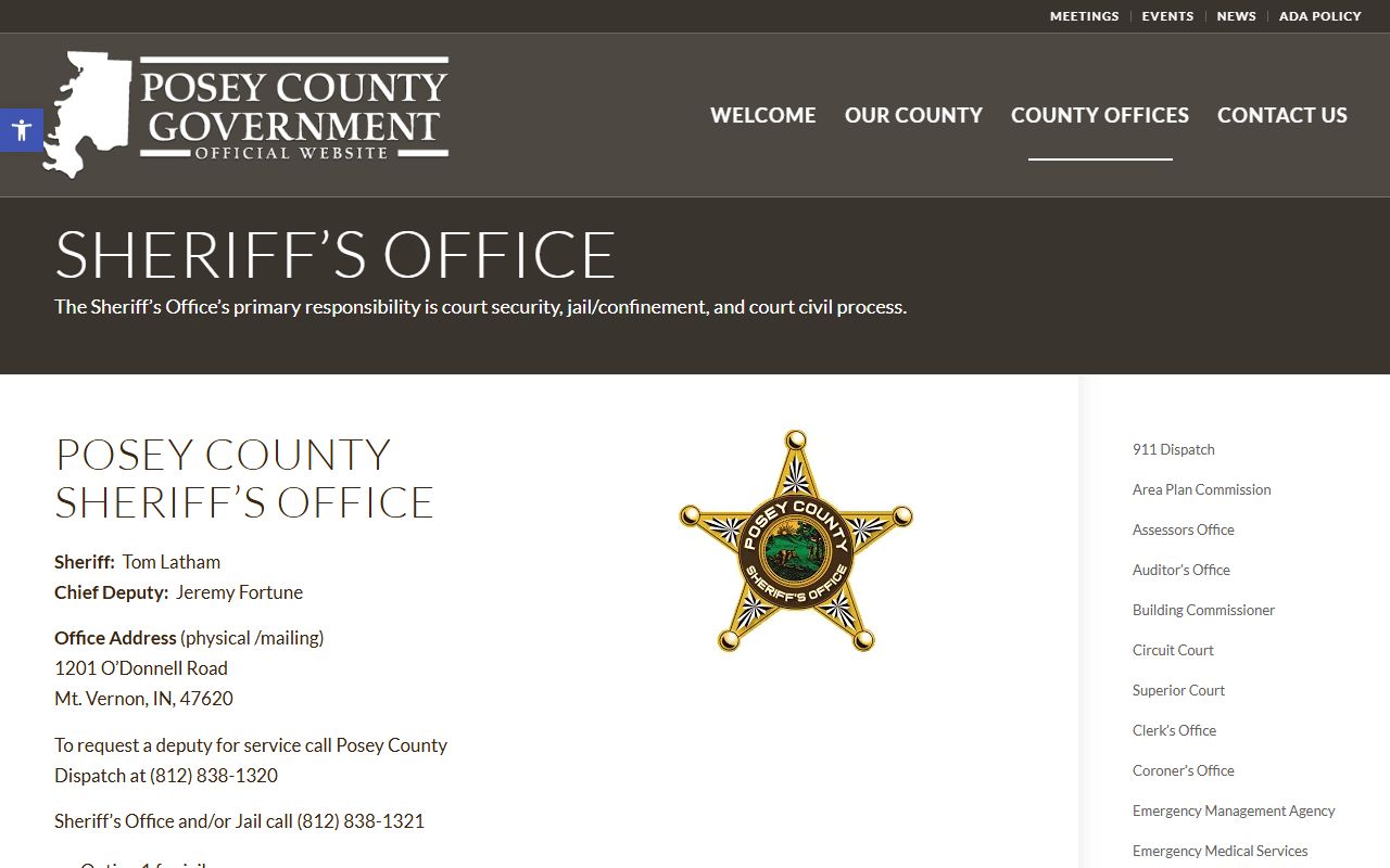 Posey County court records sheriff and jail information
