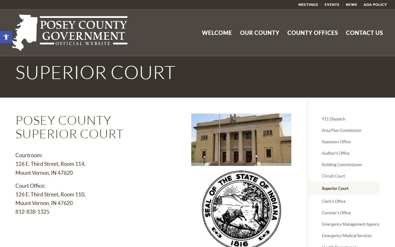 Posey County court records Superior Court office