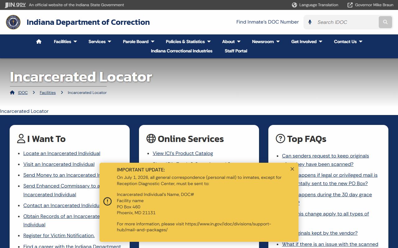 Posey County inmate search IDOC offender locator help