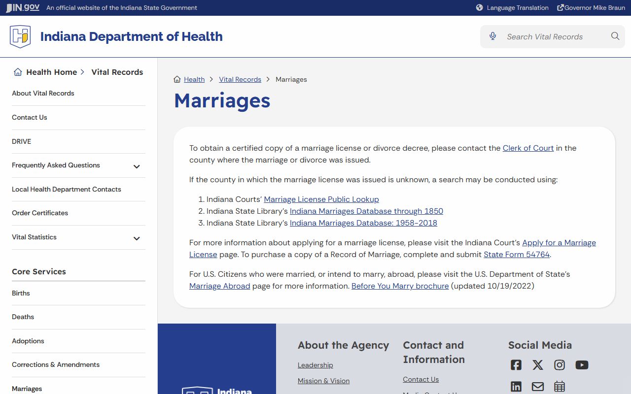 Posey County marriage and divorce records Indiana vital records guidance