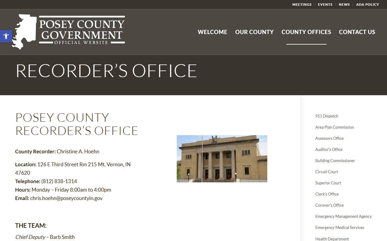 Posey County probate records recorder office source